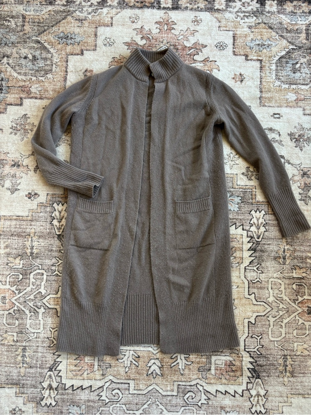Athleta Cashmere/ merino wool Long Open-Front Cardigan Jacket in Taupe